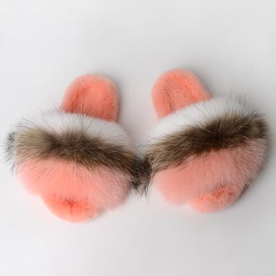 China CUSHIONING Jtfur Rabbit Full Face Real Fox Fur Women's Pink Fluffy Shoe CUSHIONING Winter Unique Soft Women's Slippers Slipper for sale