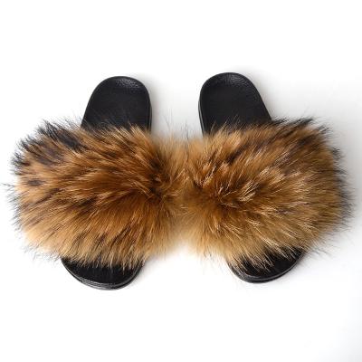 China Simple-color Anti-slippery Raccoon Ladies Slippers And Anti-slippery Fluffy Sandals for sale