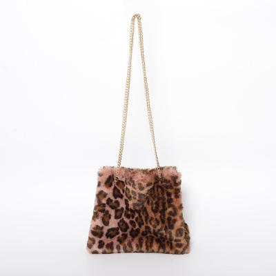 China Fashion Jtfur Leopard Print Shoulder Bag High Quality Cute Cross - Body Bag Soft Rabbit Fur The Chain Bag for sale