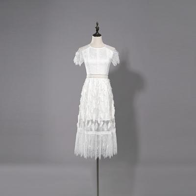 China Anti-Static Wear Fashionable Luxury White Cocktail Party Women Delicate Sequin Chill Elegant Sleeves O Neck Feather Dress Women for sale