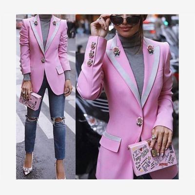 China OEM ODM Logo Color 2022 Spring Autumn Custom Breathable Pink Long Sleeve Jacket Clothes Slim Suit Rose Buttons Plus Size Women Clothing for sale