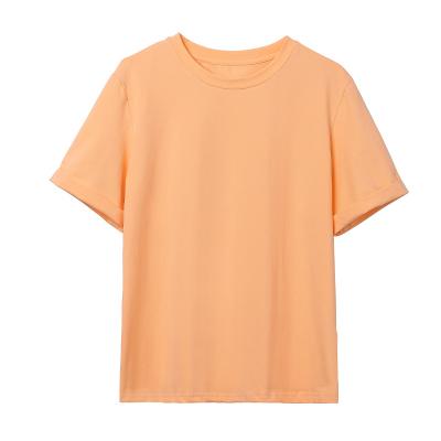 China Lady Casual Summer Clothing High Quality Anti-Shrink Short Rolled Sleeves Solid Orange Regular O Neck T-shirt Custom Women for sale