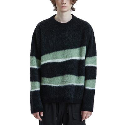 China Custom Factory Warm Winter Men's Designer Sweater Green and Black Mohair Sweater Fuzzy Jacquard Knit Sweater for Men for sale