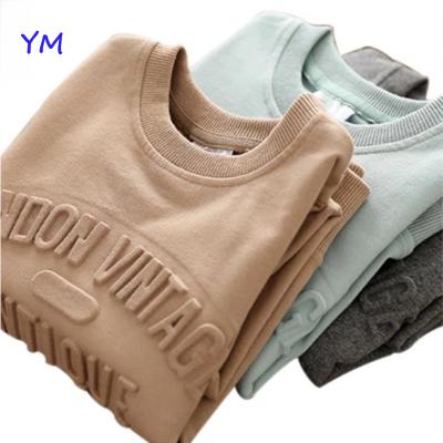 China 2022 Anti-Wrinkle Custom Street Wear Mens Casual 100% Cotton Plus Size Pullover Crewneck Sweatshirt 3D Embossed Hoodie for sale