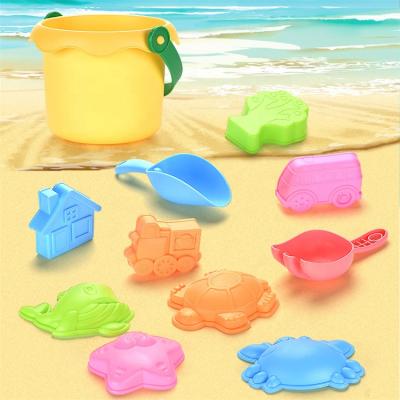 China Practical Capacity Songrebo Macaron Beach Border Bucket Set Kids Play Room Sand Digging Shovel Water Toy PE Mesh Bag Unisex 11pcs 3+ for sale