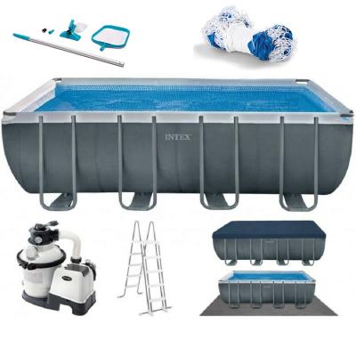 China PVC Intex 26368 24FT 7.3m Large Rectangular Steel Frame Swimming Pool Set To Buy With Sand Filter Pump for sale