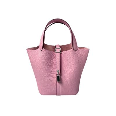 China Other New Leather Bucket Tote Handbag Bag For Women Frame Leather Day Hand Bag Letter for sale