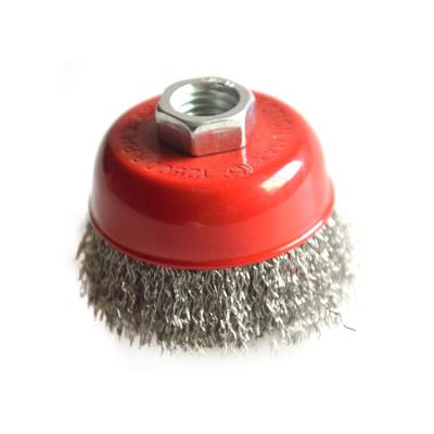 China Non-ferruous metal/stainless steel metal factory wholesale crimped brass coated steel wire cup brush for angle grinder for sale