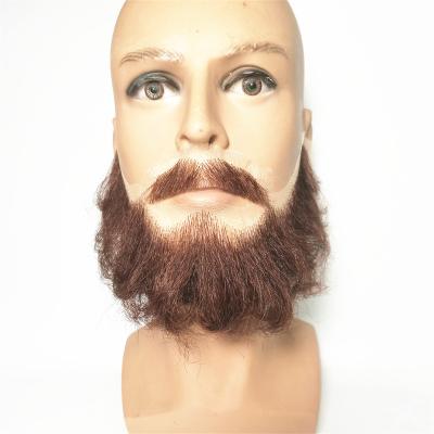 China Fake soft and comfortable natural beards all side and fake mustache and beard for man is 100% hair where full hand tied fake mustache beard for sale