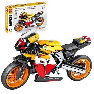 China DIY TOY Sembo 701718 Product Machinery Crazy Cool Orange Motorcycle Locomotive Boy Assembles Small Particle Car Model Building Blocks for sale