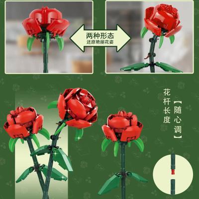 China Romantic DIY TOY Flowers Bouquet Building Blocks Moc Rose Flower Bricks Home Decoration DIY for Girl Birthday Gift for sale