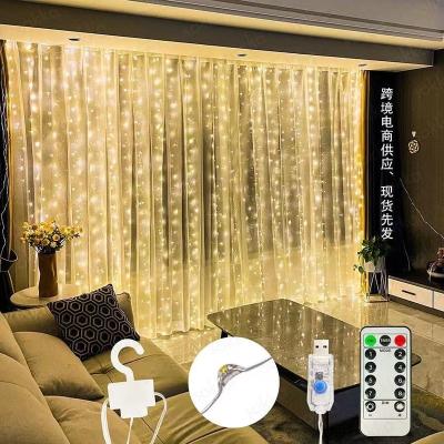 China AC LED Curtain Light USB LED Curtain Lamp 8 Function Copper Wire Curtain Lamp 8 Function Remote Control Timing Christmas Holiday Room Decoration Fairy for sale