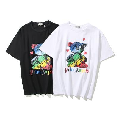 China T-shirt IHJ6072 heavy breathable new 2021 summer color bear printing cotton polyester T-shirt men's round neck T-shirts for sale