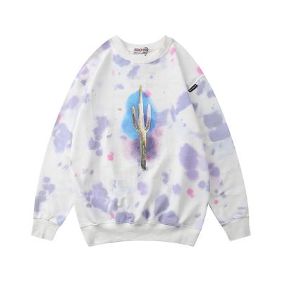 China Breathable starry sky cactus IHJ6700 2021 tie-dye hoodie streetwar hoody latest design print men crewneck sweatshirt for sale