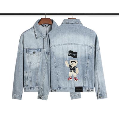 China IHJ5922 Breathable Denim Jacket Men 2021 Autumn And Winter Bear Print Denim Jacket Unisex Designer Jackets for sale