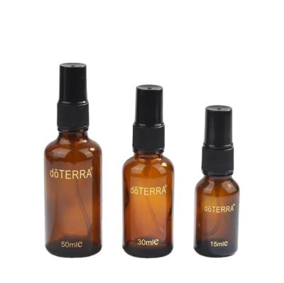 China Eco-friendly 15ml 30ml 50ml doterra amber glass spray bottles with fine mist spout for sale