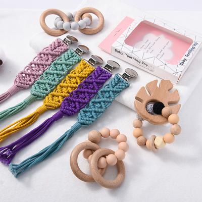 China BPA Free New Design DIY Wooden Bead Knitted Bracelet Teether Baby Crochet Chewing Toy for sale