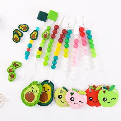 China Wholesale BPA Free New Design Fruit Silicone Teething Beads Baby Teether With Pacifier Holder Clip for sale