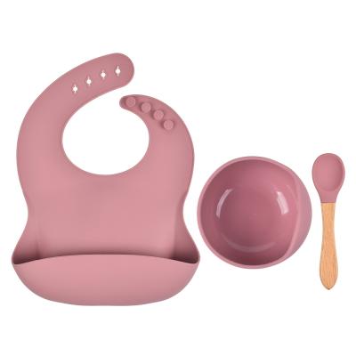 China Hot Sale BPA Free Silicone Baby Feeding Sets Baby Bowl Bibs and Spoon Set for sale