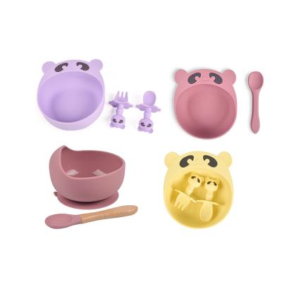 China Modern Eco-Friendly Wholesale Custom Snack Feeding Child Soft Silicone Food Dinner Spoon Kid Tableware Set Suction Bowl for sale