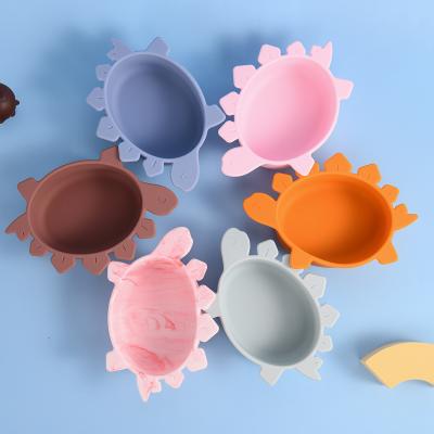 China Modern In Fashion Design Running Silicone Multicolor Dinosaurs Shape Baby Suction Food Bowl for sale