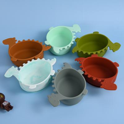 China New BPA Free Modern Amazon Silicone Dinosaur Suction Bowl For Toddlers Baby Dinosaur Bowl for sale