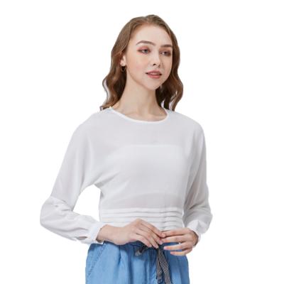 China Viable Wholesale Ladies Women's Clothing Round Neck Long Sleeve Blouse Top Shirts for sale