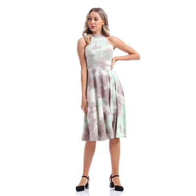 China New Fashion Design Viable Ladies Tie Dye Printed Dresses Sleeveless Dress for sale