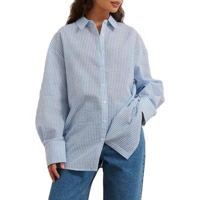 China Cotton Seersucker Shirt Women's Anti-pilling Structured Casual Button Front Shirt Custom Fashion Shirt for sale