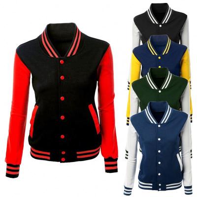 China OEM Serviceable Service Custom 100% Blank Cotton Splice Color Woman Baseball Jacket Ladies Baseball Jacket for sale