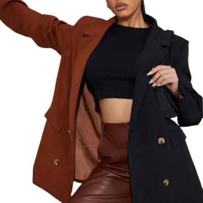 China Anti-Wrinkle Fashion Women's Blazer Plus Size Contrast Cover Button Double Breasted Blazer for sale