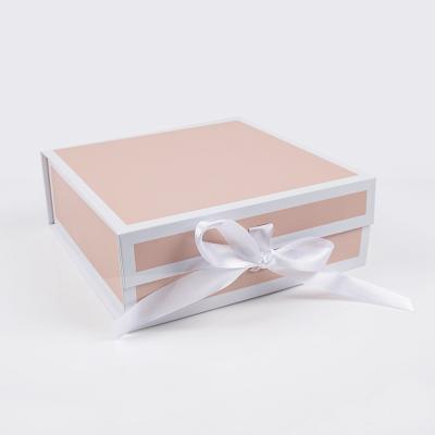 China Recycled Materials Bridesmaid Floding Gift Box Paper Custom DIY Gift Packaging Cardboard Box With Magnetic Ribbon Closing Lid for sale