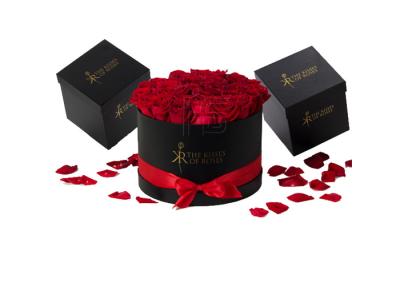 China Reusable Round Black Flower Gift Box With Recycled Paperboard Material for sale