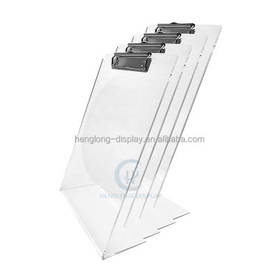 China 2021 Newly Hot Customized Amazon Style Factory Supply Popular Clear Acrylic L Shape Clipboard Sign Holder for sale