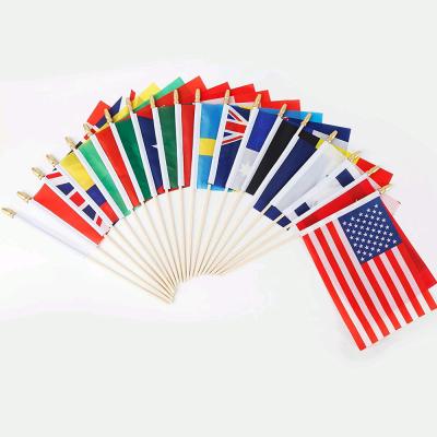 China 5X8 Flying Inches International All Country Flag Hand Held National Stick Hand Flag for sale