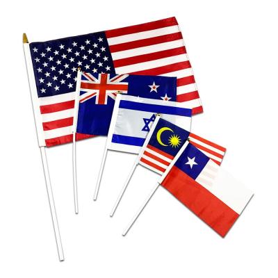 China Marriage favors & Party Gifts Free Sample American Flags National Bridal Banner High Quality Custom Hand Waving Flag for sale