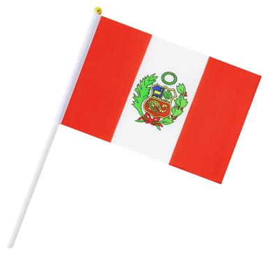 China Marriage favors & Custom Wholesale Bandera Wooden and Plastic Stick Peruvian Hand Waving Flags Bridal Gifts Party All National Design Peru Hand Waving Flag for sale