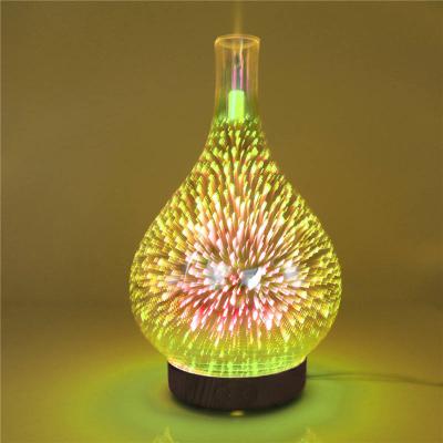 China Creative 3d Glass Aroma Humidifying Machine Seven Color Lamp Quick Vase Humidifier Home Oil Diffuser for sale