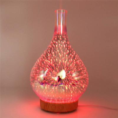 China Fast Humidification Customized Home Appliances 3d Luxury Humidifier 3d Glass Aroma Diffuser Firwork Look Wood Grain Base Oil Diffuser For Party, Home for sale