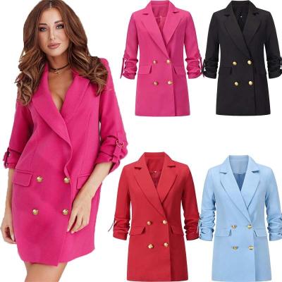 China Anti-wrinkle 2021 Autumn And Winter Lady Long Suit Solid Color Turn-down Collar Suit Coat for sale