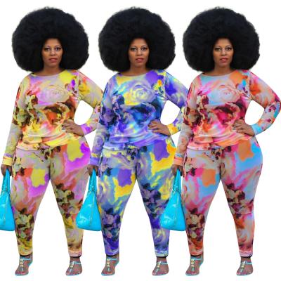 China New Arrival Viable Clothing MDC Casual Floral Print Plus Size Teams Women Two Piece Pant Set for sale