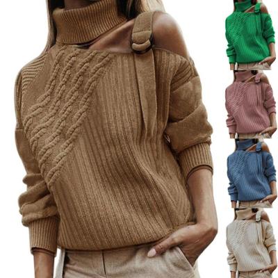 China Autumn And Winter Solid Color Shoulder Sleeve Stand Collar Sweater Anti-wrinkle Long Bare Knitwear Sweater For Lady for sale