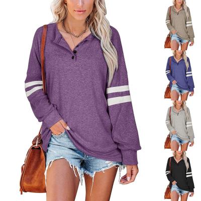 China New Anti-wrinkle Design Autumn And Winter Stripe Long Sleeve T-shirt V-Neck Solid Color Casual Hoodie For Girls for sale