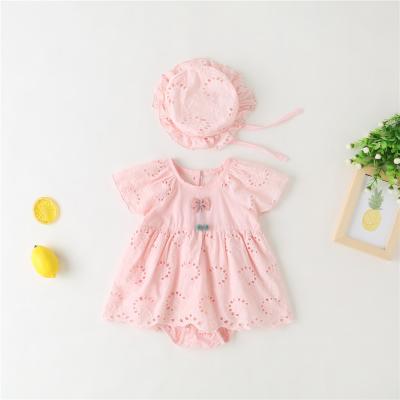 China Cute Newborn Princess One-Piece Dress Cotton Summer Dress Anti-wrinkle Baby Tips Baby Romper Short Sleeve Baby Romper for sale