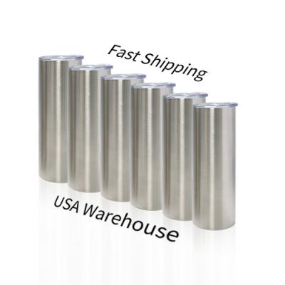 China USA Warehouse 20oz Stainless Steel Silver Straight Tumbler Car Trip Tumbler Disposable Double Wall Water Bottles Cups for sale