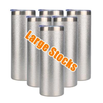 China Disposable Wholesale Stainless Steel Double Wall 20oz Holographic Glitter Powder Coated Sublimation Slim Steel Silver Tumblers for sale