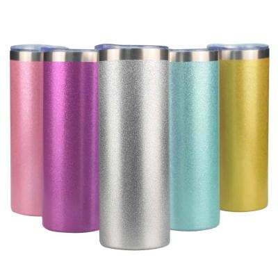 China Disposable New Design Lean Powder Coated Stainless Steel Sublimation 20 oz Straight Glitter Tumbler for sale