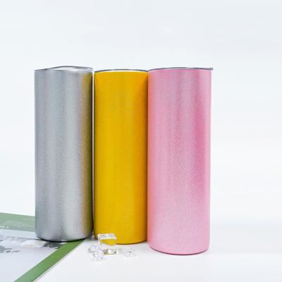 China Disposable Personalized Pink Silver Gold Glitter Sublimation Tumblers Double Wall Insulated Stainless Steel Cups With Straw for sale