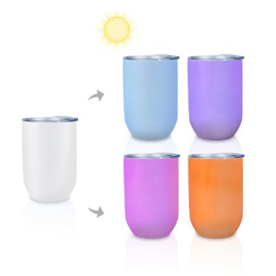 China Wholesale 12oz Stainless Steel Double Wall Wine Disposable Straight Clear Color Changing Pink Orange Blue Purple UV Tumbler Pink Sublimation Tumbler for sale