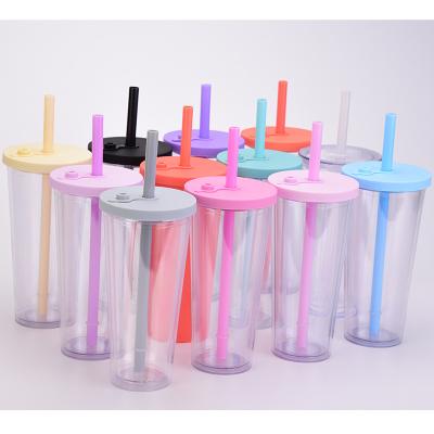 China Sustainable 24oz 700ml Custom Straw Acrylic Tumbler Premium Bubble Tea Cups Reusable Double Wall Plastic Boba Cups With Lid for sale